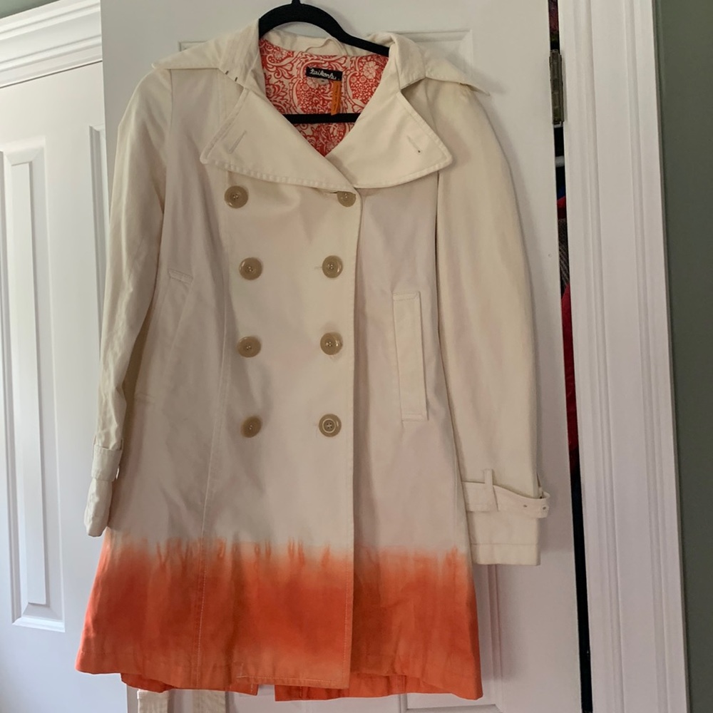 Orange and cream batik ombré trench from Anthropologie size 0